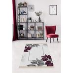 On The Clouds Gri Zemin Yaprak Desenli Dijital Baskı Yıkanabilir Kaymaz Taban Salon Halı ve Yolluk MEG235MG, 80 x 50