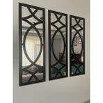 Onca Hediyelik Dekoratif Geometrik Desenli Ayna Boyalı Hazır Pleksi Aynalı 3 Adet 26,5X80 cm - Antrasit - Siyah