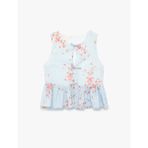 Önden Bağcıklı Fiyonklu Kolsuz Peplum Kesim Çizgili Çiçek Baskılı Şifon Bluz