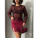 Önden Yırtmaçlı Bordo Süet Mini Etek