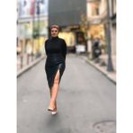 Önden Yırtmaçlı Deri Etek - Siyah - 2XL