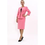 Önder Özsoy Sıfır Yaka Düz Kısa Ceket & Düz Dar Etek-Pembe - 38