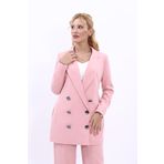 ÖNDER ÖZSOY Uzun Klasik Blazer Ceket-Pudra