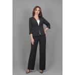 Önder Özsoy V Yaka Boydan Kuplu Kısa Ceket & Bol Paça Pantolon-Füme - 38