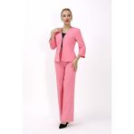 Önder Özsoy V Yaka Kısa Ceket & Bol Paça Pantolon Takım-Pembe - 48