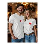 one button Kalp Anahtar Ve Kalp Kilit Baskılı Çift Sevgili Kombini Basic Regular T-shirt 2'Li %100 Pamuk