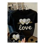 one button Kalp Ritim Love Yazı Baskılı Premium Oversize T-shirt
