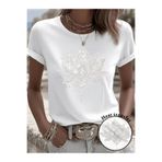 one button Rahat Kalıp İnci Desen Çiçek Baskılı Premium Oversize T-shirt