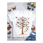 one button Rengarenk Kelebek Ağaç Baskılı Premium Oversize T-shirt