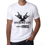 One in the City Rocking Life Since 1982 Erkek Tişört Doğum Günü Hediyesi, beyaz, M