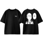 One Punch Man 1 Tasarım Sırt Baskılı Pamuk Siyah Oversize T-Shirt - XL