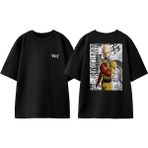 One Punch Man 10 Tasarım Sırt Baskılı Pamuk Siyah Oversize T-Shirt - XL