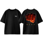 One Punch Man 5 Tasarım Sırt Baskılı Pamuk Siyah Oversize T-Shirt