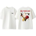 One Punch Man 6 Tasarım Sırt Baskılı Pamuk Beyaz Oversize T-Shirt