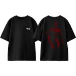 One Punch Man 7 Tasarım Sırt Baskılı Pamuk Siyah Oversize T-Shirt