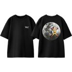 One Punch Man 9 Tasarım Sırt Baskılı Pamuk Siyah Oversize T-Shirt