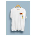 oneagılyazı Unisex Cep Tasarım Pikachu Baskılı Oversize Beyaz T-shirt