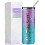 Onebttl 18. Doğum Günü Hediyeleri, Kızlar, Kadınlar ve Kadınlar için - 18 ve Muhteşem -20oz/590 ml Paslanmaz Çelik Yalıtımlı Simli Bardak, Pipet, Kapak, Mesaj Kartı - (Mor-Mavi Gradyan)