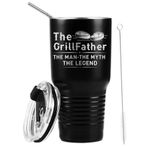 Onebttl Erkekler için Izgara Hediyeleri Baba Barbekü Bardak - Barbekü Şefi Sigara İçen Baba için Hediyeler Büyükbaba Oğul Kardeş Amca - 30 oz Paslanmaz Çelik Hasır ve Kapaklı Bardak - The GrillFather