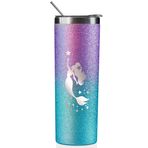 Onebttl Kızlar ve Kadınlar için Deniz Kızı Hediyeleri - 590 ml Paslanmaz Çelik Yalıtımlı Pipetli ve Kapaklı Bardak, Mesaj Kartı - Be Mermazing (Glitter Mor)