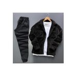 oneoff Unisex Siyah Peluş Polar Hırka Gömlek Siyah Eşofman Altı Takım Kombini ( Tişört Dahil Değildir)