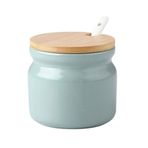 OnePine 300 ml / 10,56 oz Seramik Baharat Kutuları Şekerlik Seramik Şeker Kasesi Tuzluk Kaşık ve Bambu Kapaklı Çay Şeker Tuz Baharatlar için