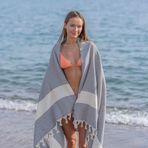 One's & Unique Plaj Havlusu, 2'li Peştemal-Peşkir Seti,%100 Organik Pamuk, XL+S Plaj Havluları (Gümüş)
