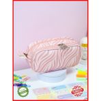 OneSize Kalem Kutusu Oval Tasarım Iki Bölmeli Zebra Pembe Temalı Vegan Deri (Kalemlik) - Renkli - Standart