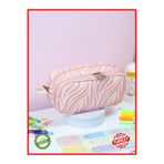 OneSize Kalem Kutusu Oval Tasarım İki Bölmeli Zebra Pembe Temalı Vegan Deri (Kalemlik)