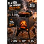 ONESSO Camp Katlanabilir Ateş Kutusu Kamp Ocağı 2.5mm Kalın Çelik - Taşıma Çantası Hediyeli, Portatif Izgaralı Odun Sobası, 3'ü Bir Arada Yemek & Çay & Isınma