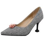 Onewus Bayan Stiletto Çiçek Süsü 8 cm Topuk, Farklı Kumaş Çeşitleri, Gri, 38 EU