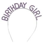 ONGPazar Mor Renk Kristal Taşlı Parlak Birthday Girl Yazılı Taç