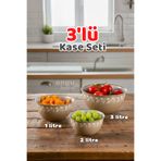 ongu home 3'lü Plastik Karıştırma ve Saklama Kase Seti Çok Amaçlı Yuvarlak Kase (1L, 2L, 3L)