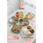 ongu home 6 Adet Tabak Yıkanabilir Üç Bölmeli Tabak Mama Tabağı Tabldot Piknik Tabağı Kamp Tabak Seti
