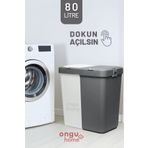 ongu home İkili Dokunmatik Çamaşır Sepeti Çöp Kovası Temizlik Kovası Kirli Sepeti (ANTRASİT - BEYAZ)