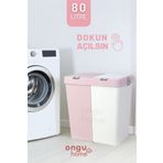 ongu home Ikili Kirli Sepeti Dokunmatik Pembe Çamaşır Sepeti - 80lt