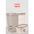 ongu home Ikili Set Çeyiz Seti Ikili Kirli Sepeti Çamaşır Selesi (KAHVE)