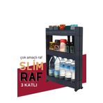 ongu home Slim Raf Çok Amaçlı Tekerlekli Raf 3 Katlı (SİYAH)