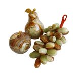 Oniks Doğal Taş Meyve Seti – 2” Elma, 2,3” Armut, 30’lu Üzüm – Beyaz & Kahve Renk – El Yapımı Dekoratif Hediyelik (Kahverengi)