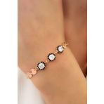 Oniks Tas Detayli Pullu Ayarlanabilir Asansörlü Gümüş Rose Bileklik