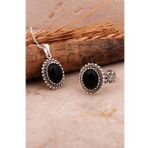 Oniks Taşlı Telkari Elişi Oval Gümüş İkili Set 2759