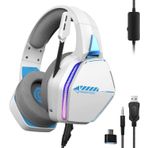 Oniverse Gaming Kulaklık PS5 PS4 Switch Xbox PC Mac için Ayarlanabilir Mikrofon, LED, 50mm Hoparlörler, Nefes Alabilen Kumaş Yastıklar - Kablolu Stereo Oyuncu Kulaklığı Nebula (Arctic White/Beyaz)