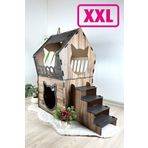 Onix Home AHŞAP MDF XXL MODEL DEKORATİF AHŞAP BÜYÜK TERASLI KEDİ EVİ 5KG VE ÜZERİ KEDİLER İÇİN UYGUNDUR