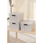 Online Home Market Deyhome Seul 4 Litre Saklama Organizer Kutusu | Çok Amaçlı Düzenleyici | 27,5 x 18 x 12 cm - Krem - 3'lü - 4 LT.