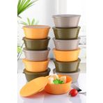 Online Kapında 12li Saklama Kabı Seti Yuvarlak Kapaklı Renkli Kase Sızdırmaz Kap Tazelik Korur Mutfak-00311