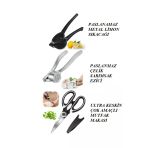 Online Kapında Online Kapında3'lü Set Paslanmaz Metal Limon Sıkacağı, Sarımsak Ezici, Çok Fonksiyonlu Mutfak Makası