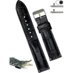 Online Kordon Seiko Saat Uyumlu Croco Baskılı Siyah Renk Deri Saat Kordonu Kayışı - 22 mm