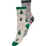 Only 2'li Noel Çorabı Seti - Noel Ağacı & Şeker Kamışı Desenli - Sıcak & Rahat - Standart - Renkli