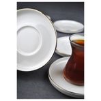 only home 6 Kişilik Porselen Çay Tabağı Gold Yaldızlı 6 Adet Sade Modern Çay Tabak -Çizgili