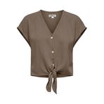 ONLY Kadın kısa kollu bluz düğmeli ve bağlama kurdeleli Cropped Shirt, Walnut, M